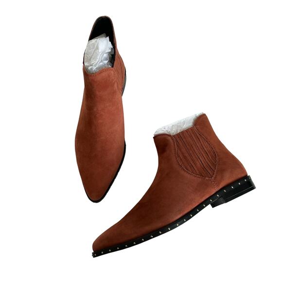 Rebecca Minkoff Madysin Acorn Brick Studded Suede Ankle Boots Size 6.5 - Picture 1 of 8